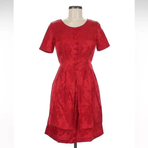 Vintage 90s Jamie Brooks cherry red Jacquard dress, size 6 - Picture 1 of 6